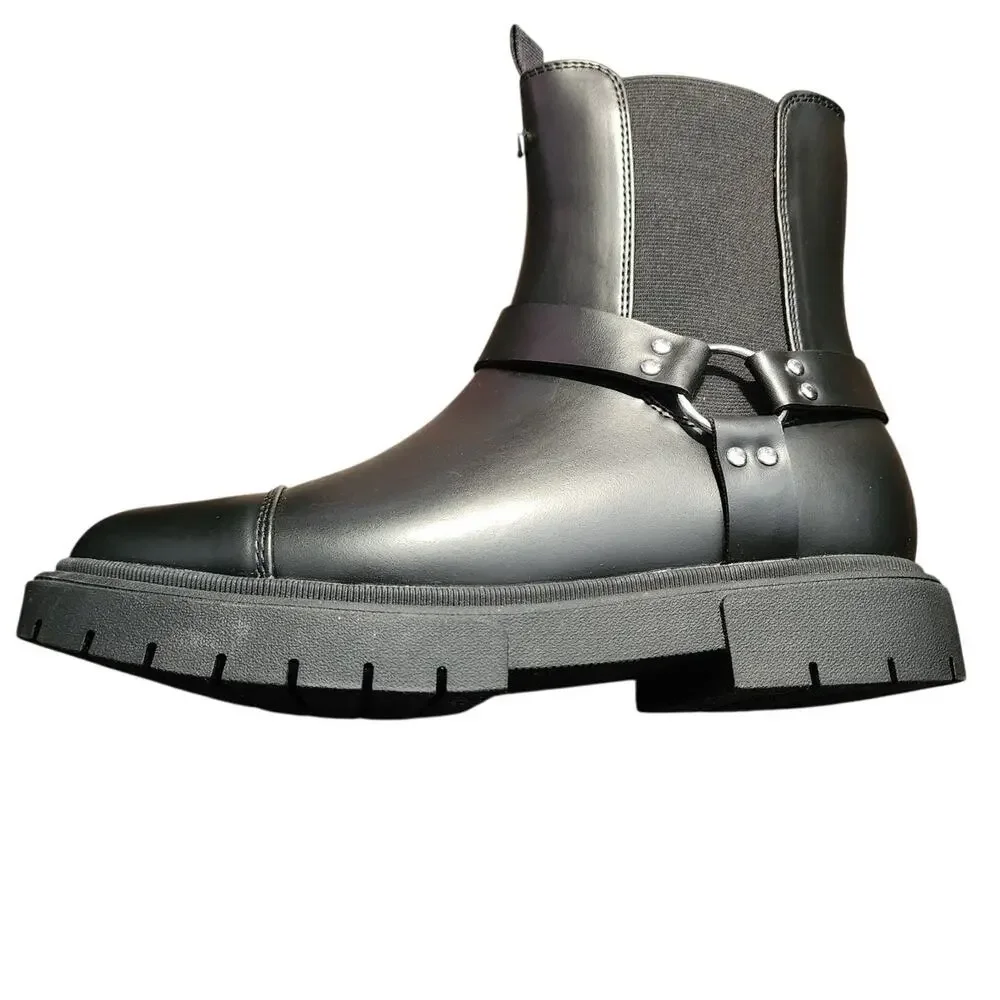 Art Class Black Side Zip Combat Moto Boots Size 5 NWT